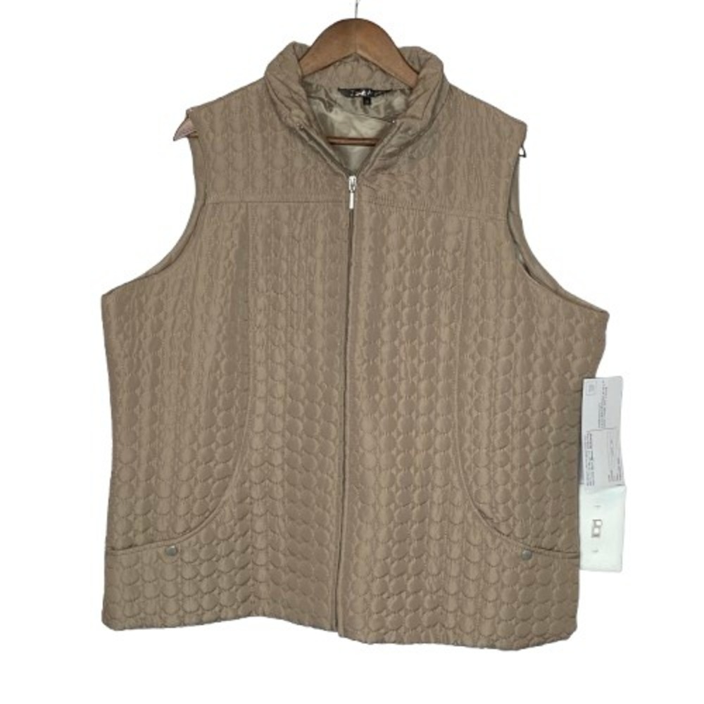 Jane Ashley Womens Quilted Lightweight Vest Size 2X Taupe Full Zip Pockets NEW